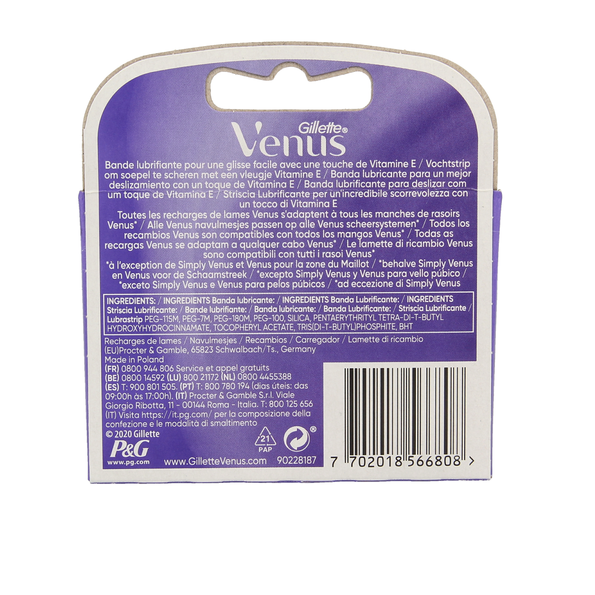 Gillette Venus Deluxe Smooth Sensitive razor blades in a pack of three, designed for gentle hair removal and sensitive skin.