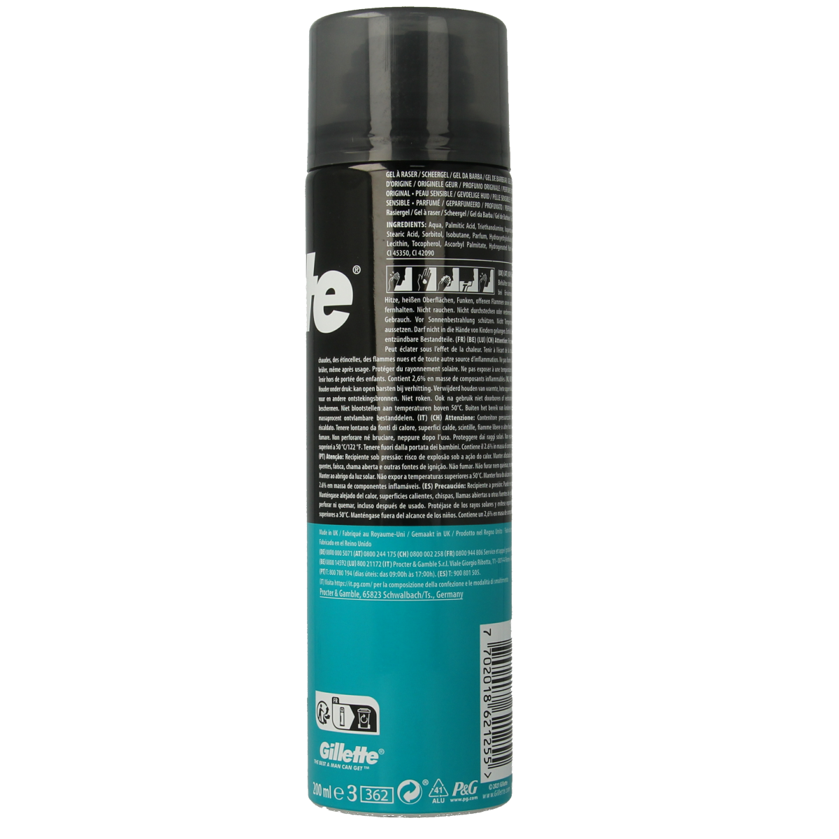 Gillette Base sensitive shaving gel in 200ml tube, ideal for gentle shaving and skin comfort.