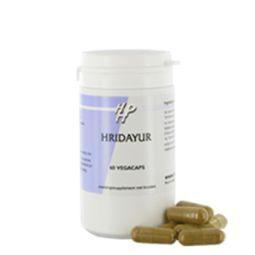 Holisan Hridayur 60 vegetarian herbal capsules in a bottle, showcasing the supplement's packaging and label.
