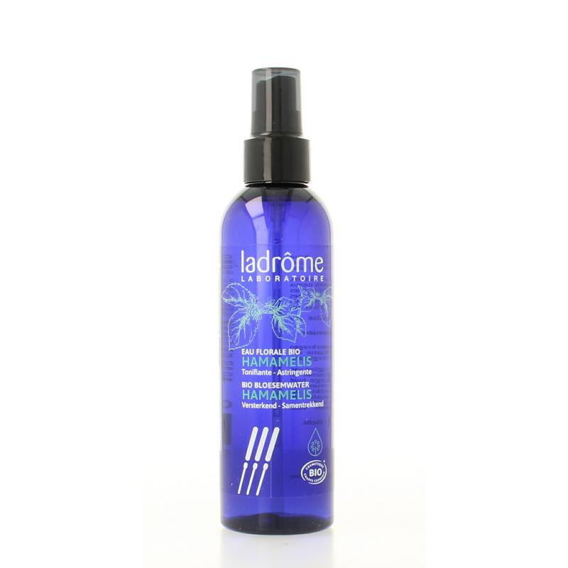 Ladrome bio hamameliswater spray hydrolat in 200ml bottle, natural body care product with botanical ingredients.