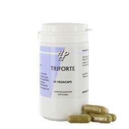 Holisan Triforte herbal supplement capsules in a jar, featuring natural ingredients for wellness and health support.