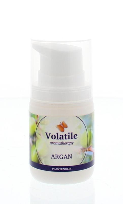 Volatile Argan planten olie 50ml, natuurlijke lichaamsverzorging met arganolie, in een heldere fles met oranje dop.