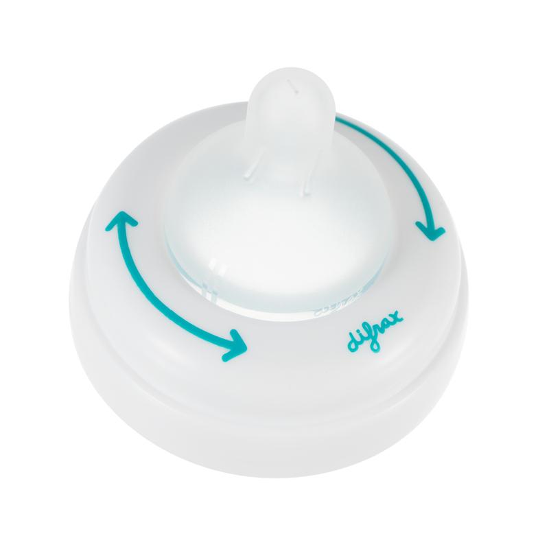 Difrax 1-2-3 Ring breed bottle nipple for baby bottles, shown in close-up with the Difrax brand name.