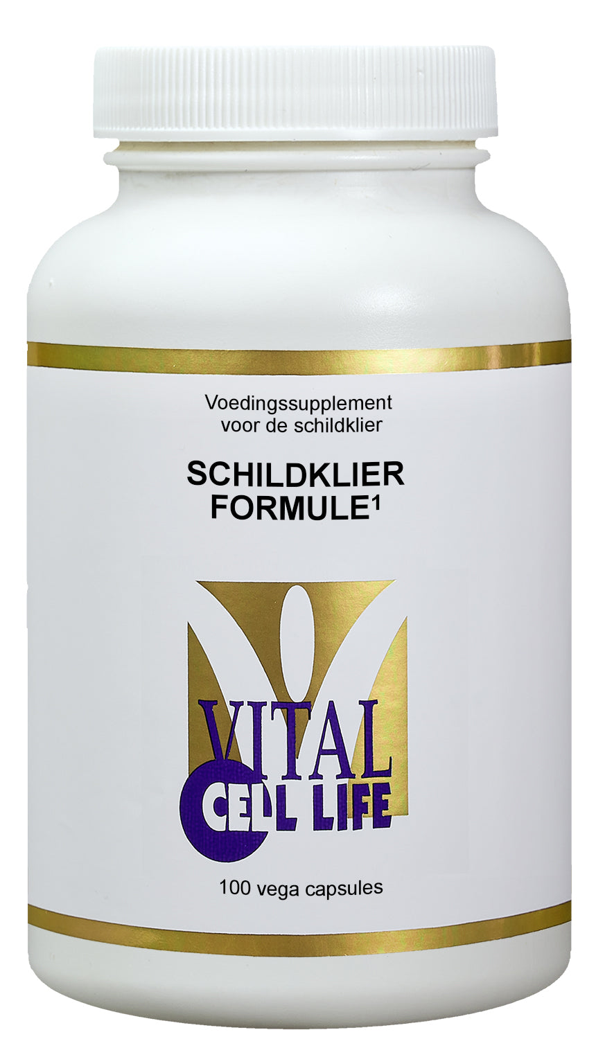 Vital Cell Life Schildklier formule vegetarian capsules, multi-vitamin supplement with 100 capsules, designed for thyroid support.