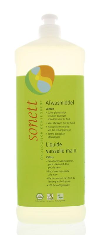 Sonett Afwasmiddel 1 Liter bottle with green label, biodegradable dish soap for hand washing dishes, eco-friendly cleaning product