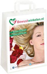 Bewustwinkelen paper shopping bag, 26x10x33 cm, lightweight packaging material for retail or gift use, in natural brown color