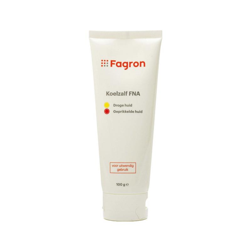 Fagron Koelzalf FNA 100g body care cream in a white tube with blue cap, designed for soothing skin care.