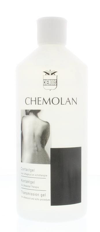 Chemodis Chemolan contactgel in a 500ml bottle, body care product with clear gel texture, designed for skin contact applications