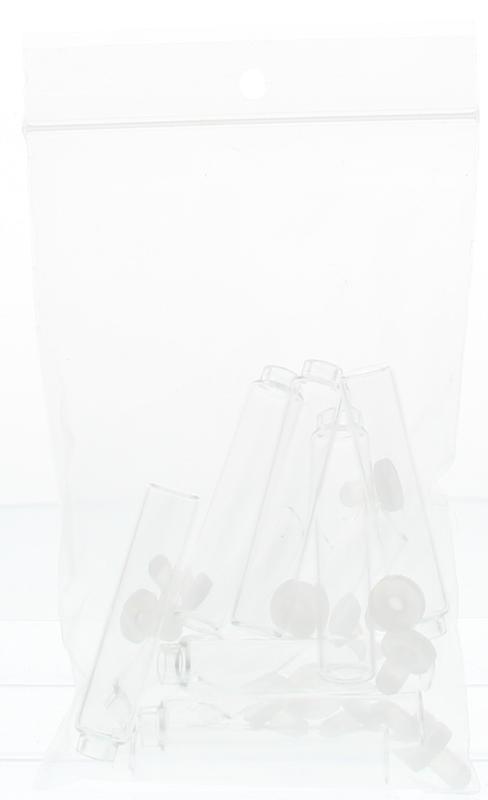 Ten empty glass test tubes from Balancepharma, ideal for spiritual or ritual use, arranged on a neutral background.