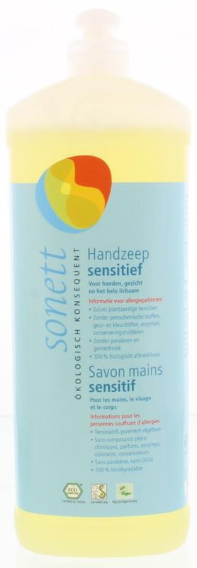 Sonett Sensitive Handzeep in a 1-liter bottle, gentle hand wash for sensitive skin, from Sonett handverzorging collection.