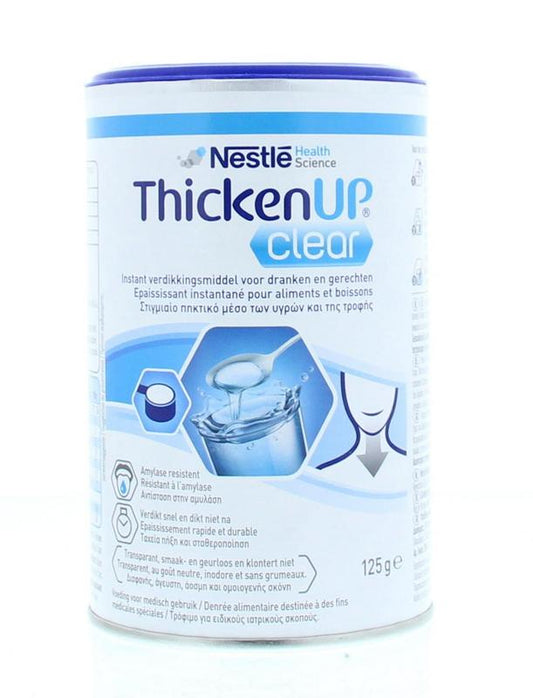 Resource Thicken Up Clear, 125g medical dietary supplement in a clear container, suitable for medical dietary needs.
