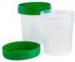 Comfort urine container with screw cap, 120ml capacity, for catheter and urinary use, shown in a box of 500 units.