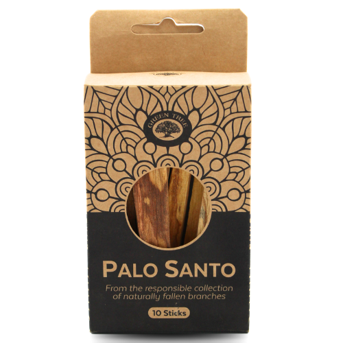 Green Tree Wierook stokjes met heilig hout (Palo Santo), set van 10 stokjes, arranged on a natural surface.