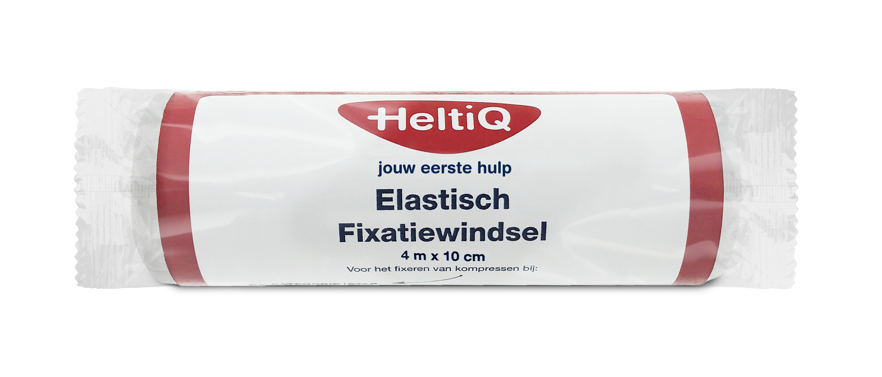 Heltiq elastic fixation bandage, 4m x 10cm, for supporting injuries, displayed on a plain background with its packaging.