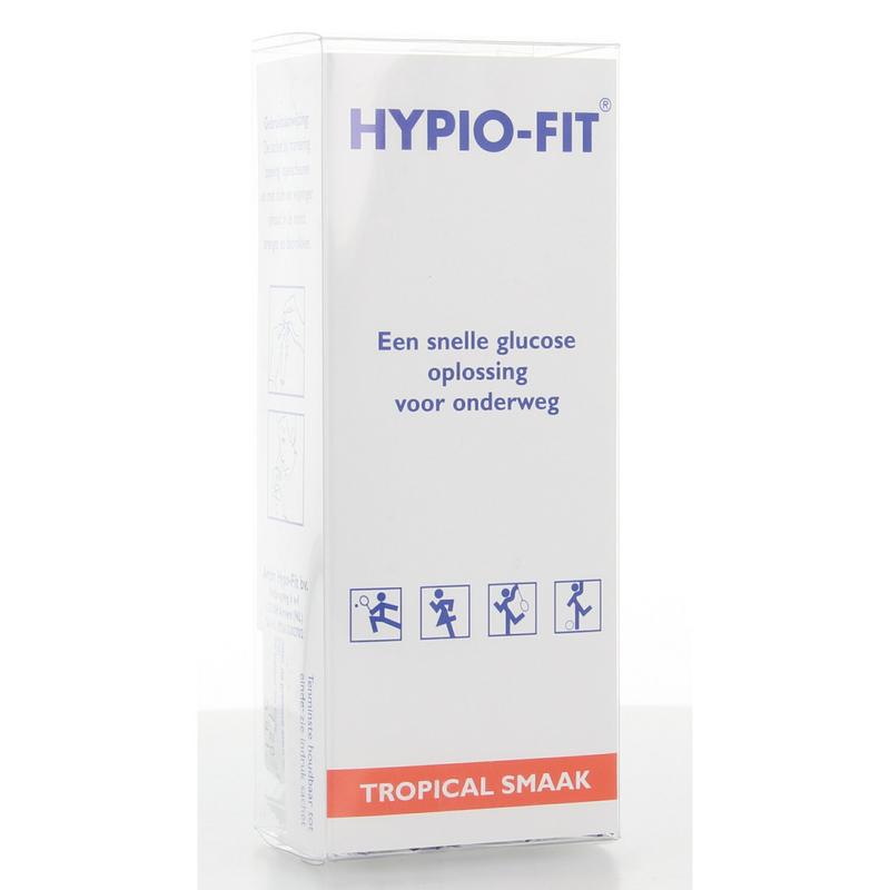 Hypio-Fit Direct energy tropical sachets, sugar and sweetener product, showing colorful packaging with 12.00 sachets.