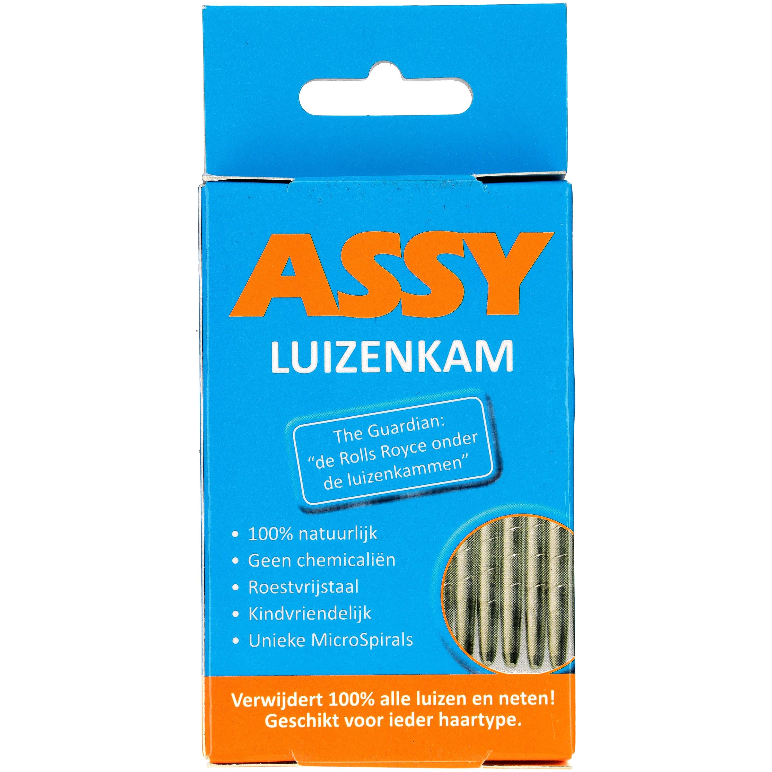 Assy Luizenkam hair care tool, 1.00 piece, showing the sleek metal comb with fine teeth for hair styling and grooming.