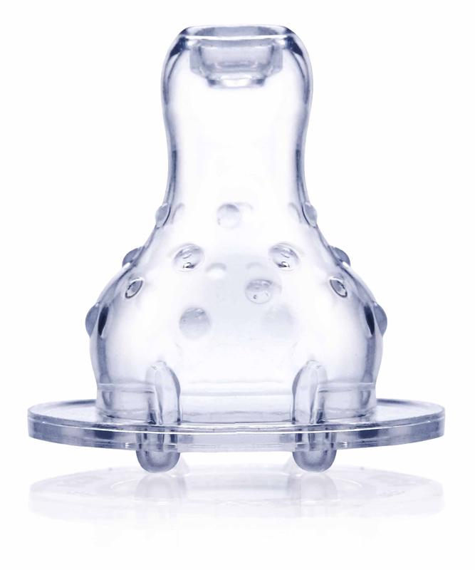 Nuby flow control baby bottles and teats for 0 months and up, two-piece set, with flexible silicone nipples on white bottles