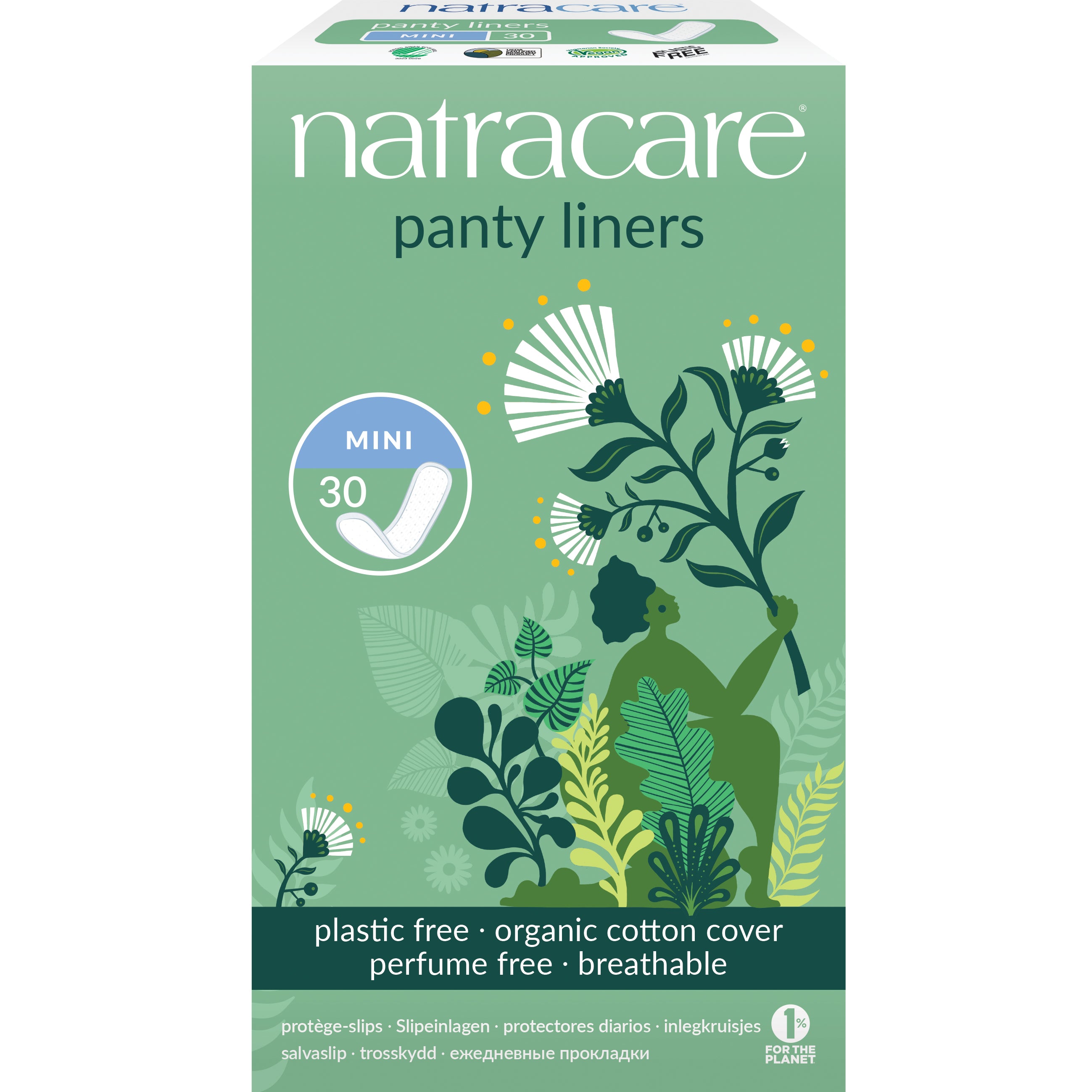 Natracare mini inlegkruisjes for women, pack of 30, organic feminine hygiene pads with discreet design