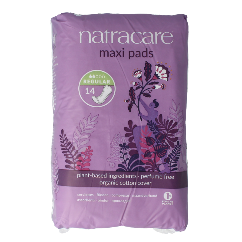 Natracare normal menstrual pads, 14-pack, natural feminine hygiene product for women, soft and breathable material.