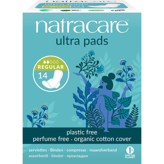 Natracare ultra panty liners with wings, 14 pack, natural feminine hygiene product for women, soft and breathable.