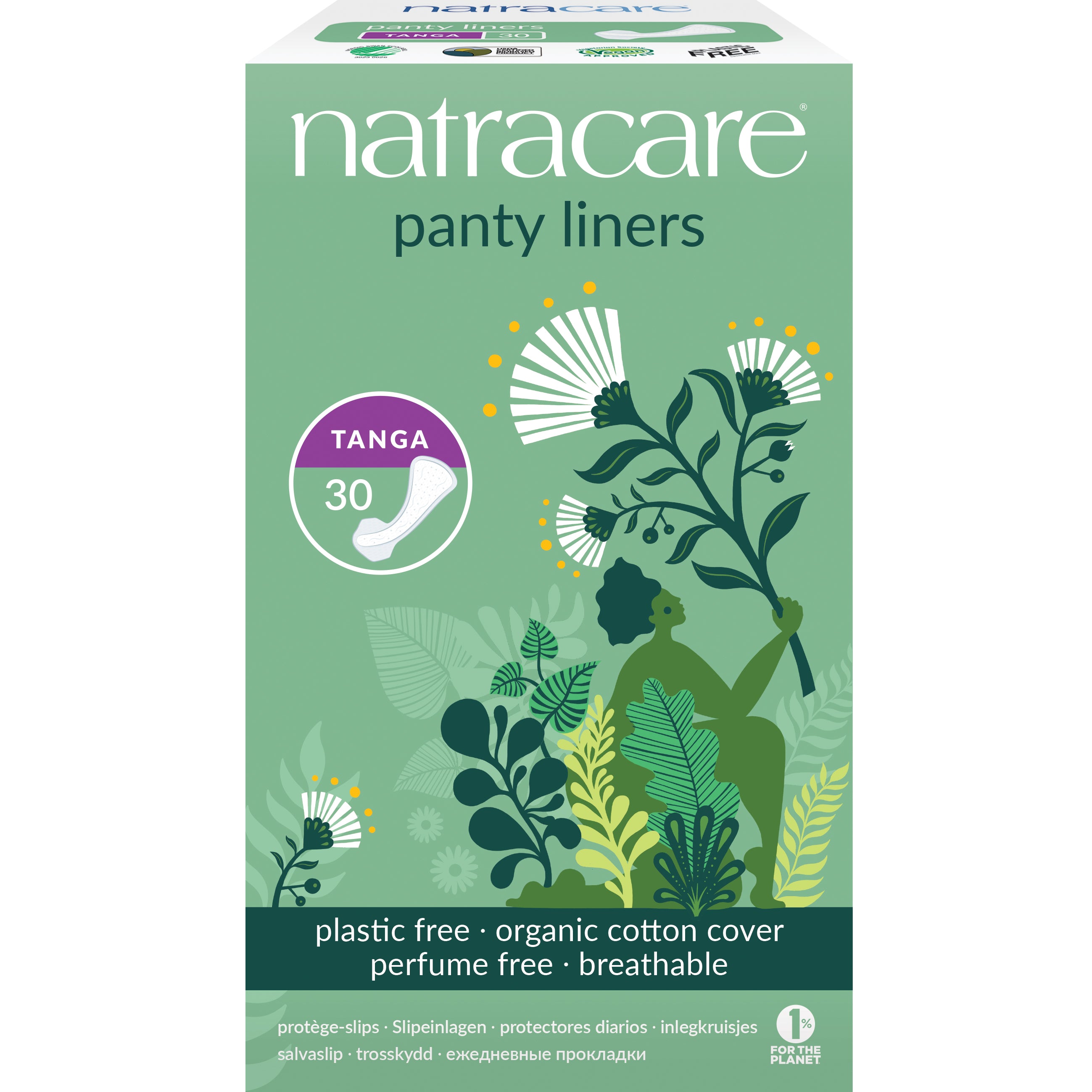 Natracare inlegkruisjes string 30 stuks, damesverband en tampons, soft organic cotton, discreet and comfortable menstrual protection
