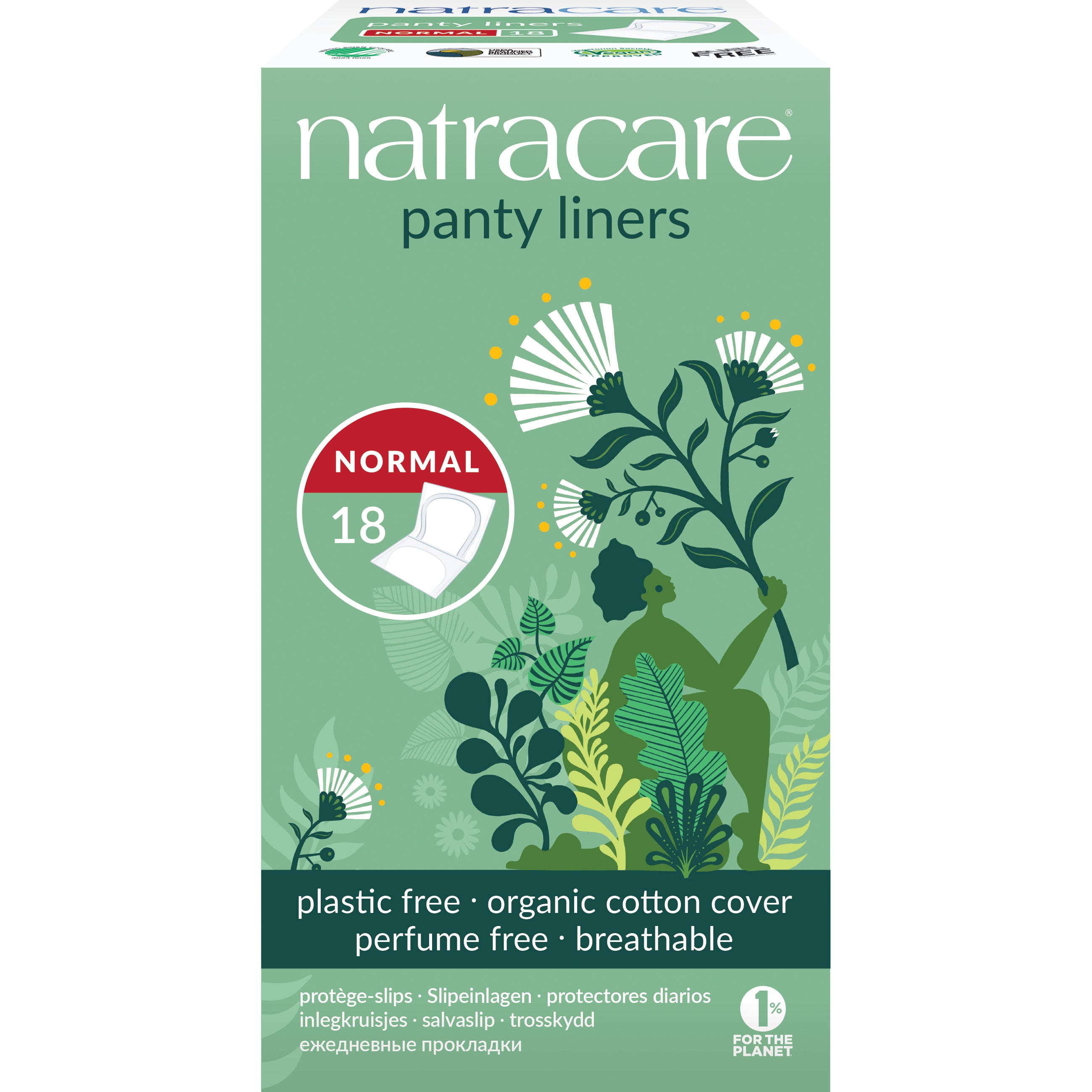 Natracare inlegkruisjes voor dames, 18 stuks, natuurlijke menstruatieproducten met zachte, ademende materiaal.