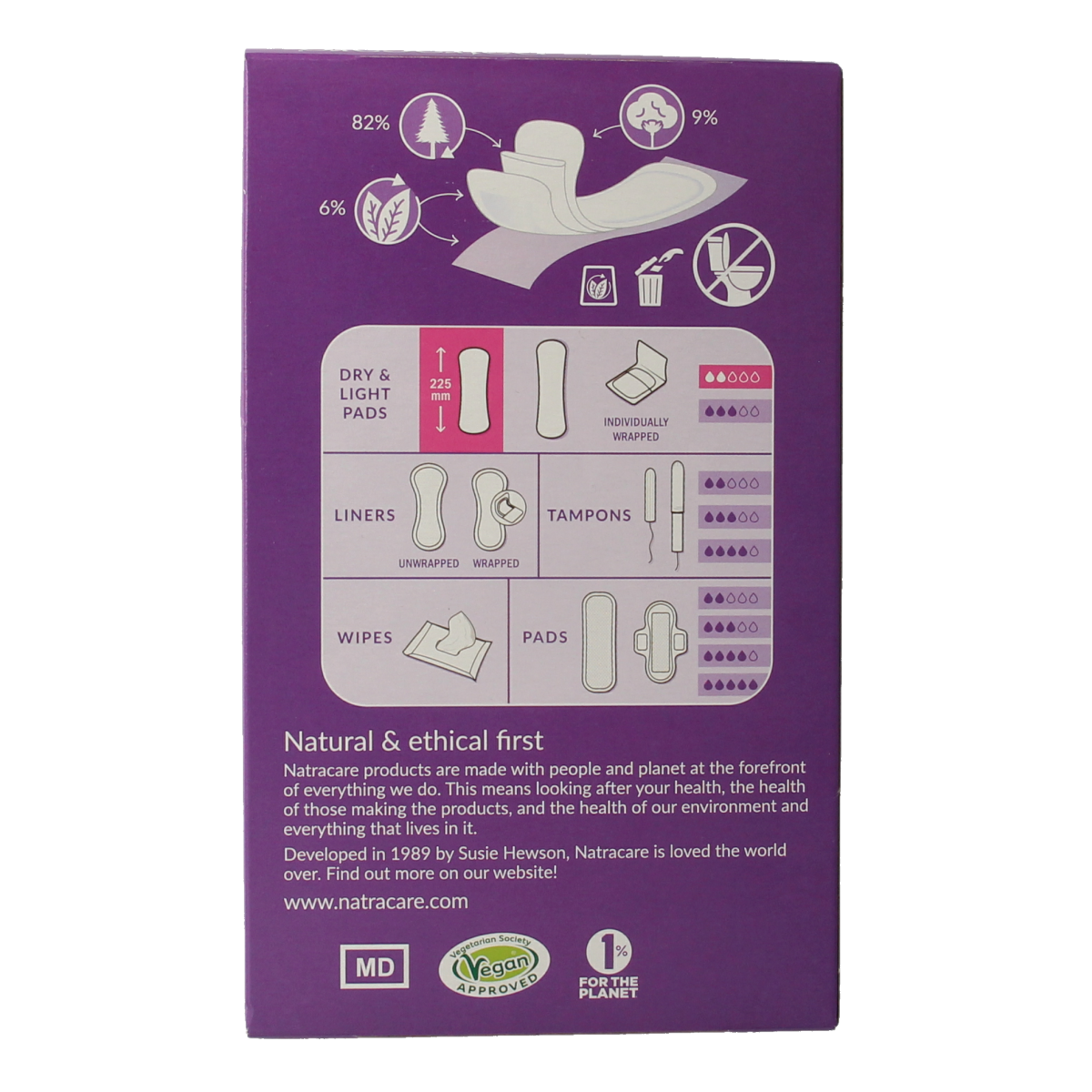 Natracare Dry & Light pads for women, pack of 20, designed for comfort and absorbency, with a soft, breathable surface.