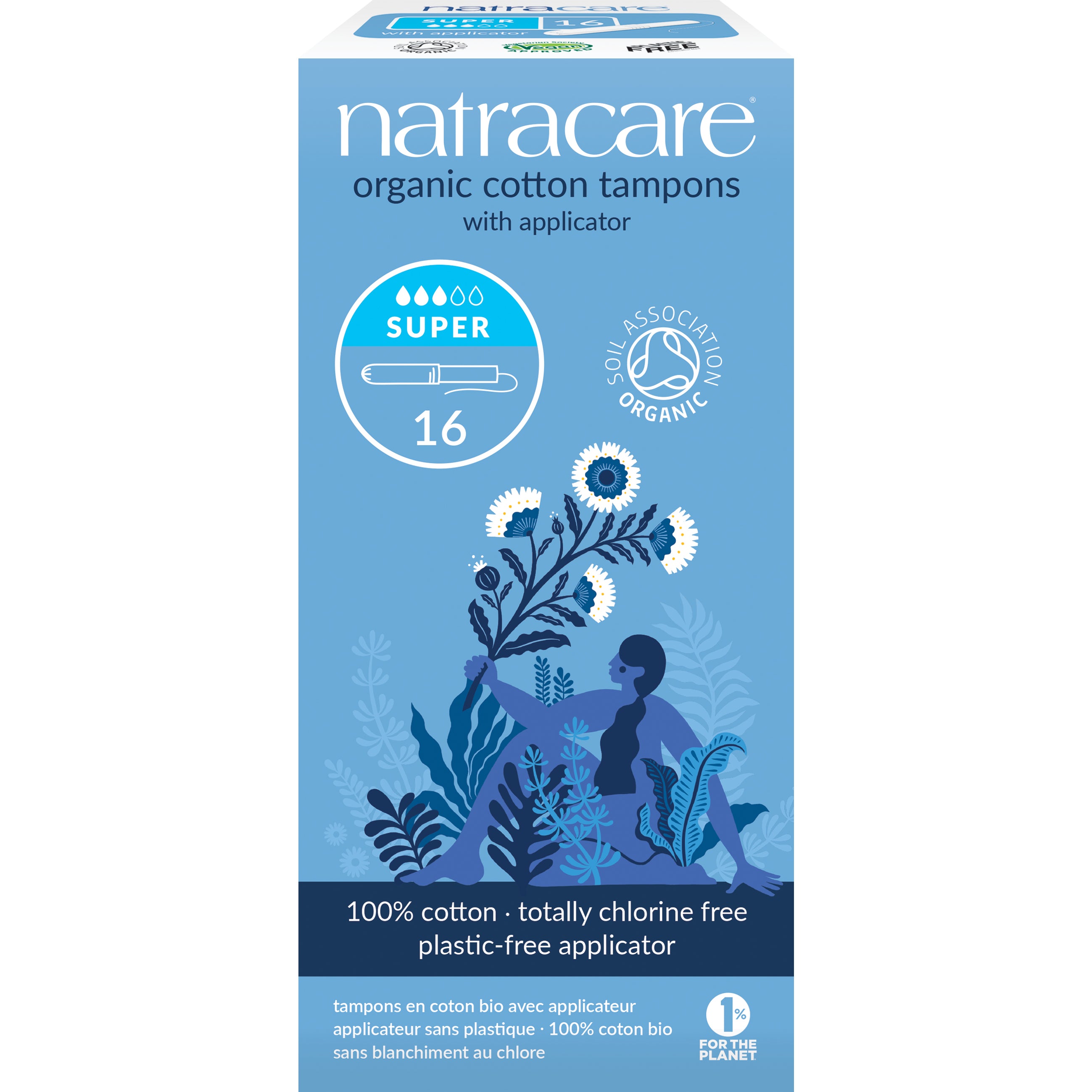 Natracare Super Tampons with applicator, 16-pack, natural feminine hygiene product for women
