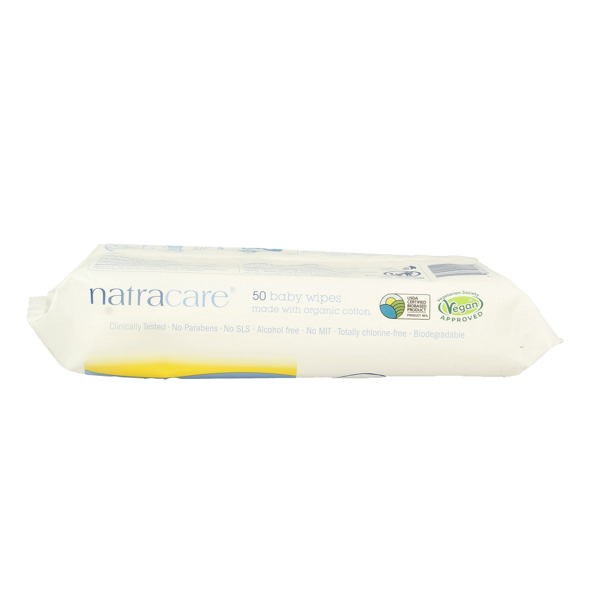 Natracare Babydoekjes pack with 50 biodegradable baby wipes, soft and gentle for delicate baby skin.