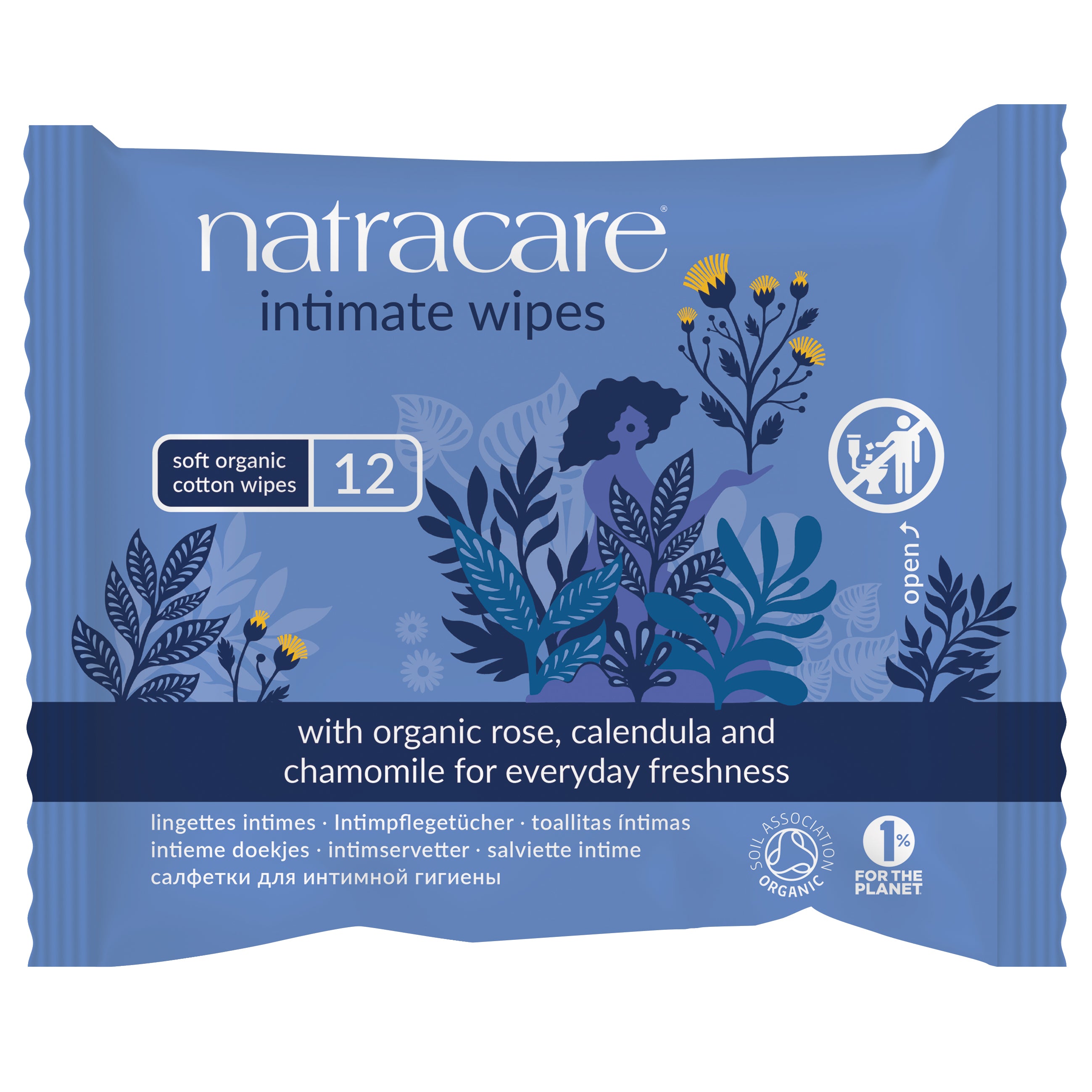 Natracare Intiem hygiënische doekjes voor dames, 12 stuks, zachte en natuurlijke dameshygiëne doekjes.