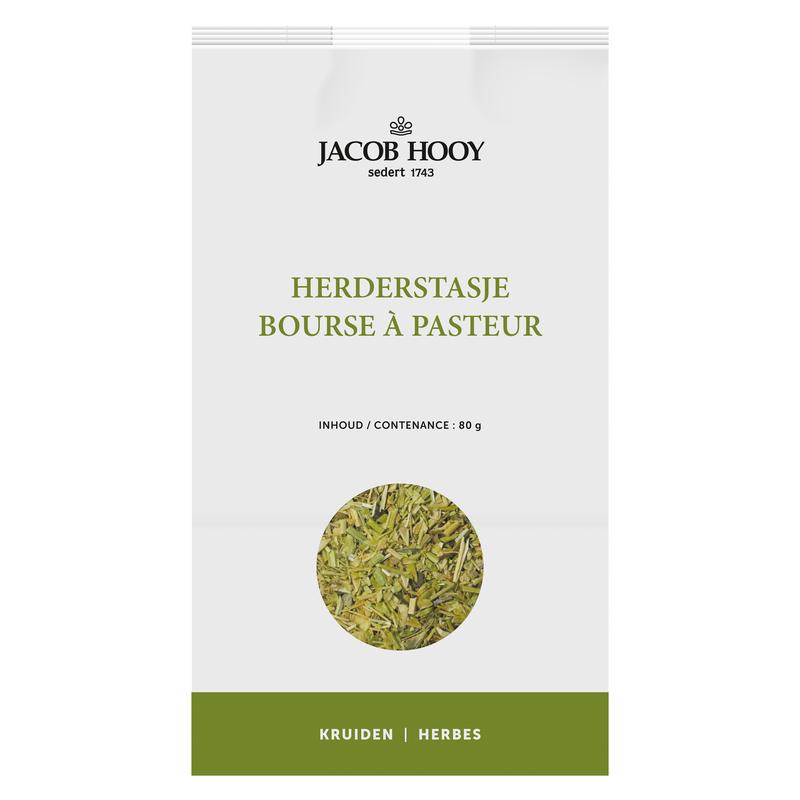Jar of Jacob Hooy Herderstasje coffee and tea blend, 80 grams, showing the product label and packaging.