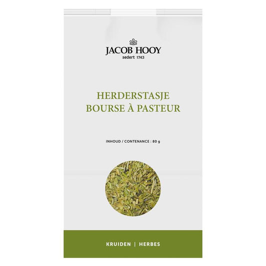 Jar of Jacob Hooy Herderstasje coffee and tea blend, 80 grams, showing the product label and packaging.