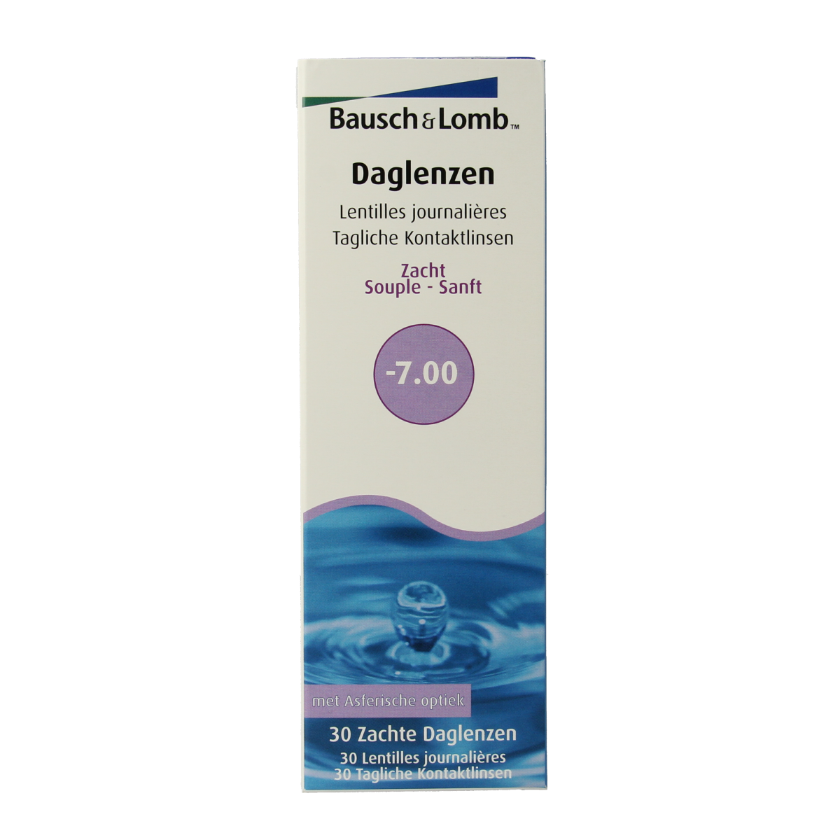 Bausch & Lomb Daglenzen -7.00 diopters, 30 lenses in a box, optical contact lenses for vision correction.