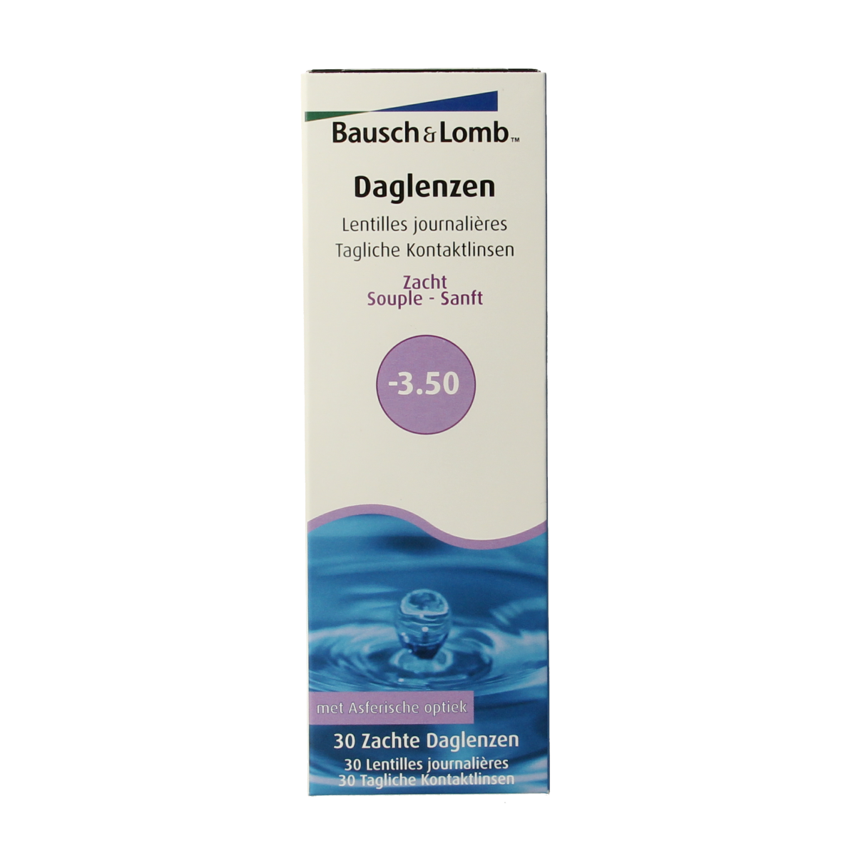 Bausch & Lomb Daglenzen -3.50 diopter optiek contactlenzen in verpakking met 30 stuks, soft en flexibel voor dagelijks gebruik