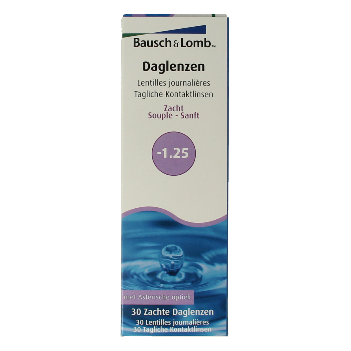 OTC Medical Daglenzen -1.25 prescription contact lenses for eye care, displayed in a box with 30 pieces.