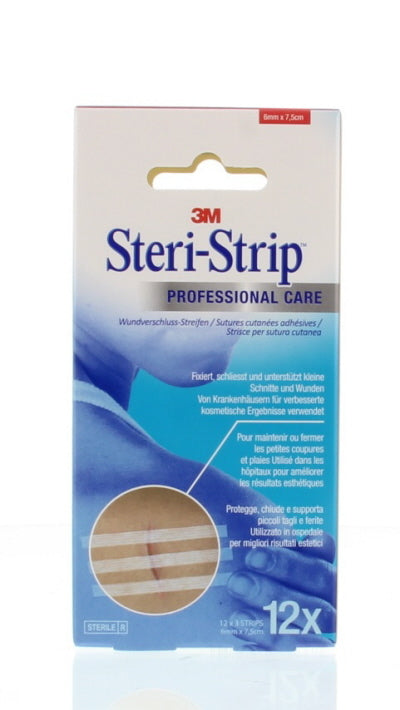 3M Steristrips adhesive wound closures, 6 x 75mm, 12 strips, skin-colored medical tapes for wound support and healing