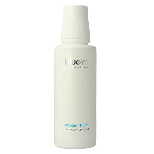 Bluem Mondwater oxygen fluid in a 250ml bottle, mouthwash and mouth rinse product from Bluem brand.