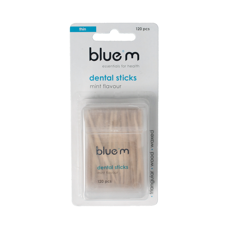 Bluem Dental sticks for oral care, 120 pieces, natural mouth cleaning sticks with a sleek packaging design.