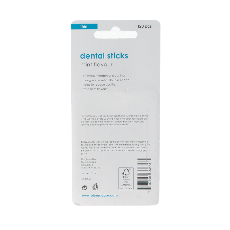 Bluem Dental sticks for oral care, 120-piece pack, featuring natural ingredients and designed for effective mouth hygiene.