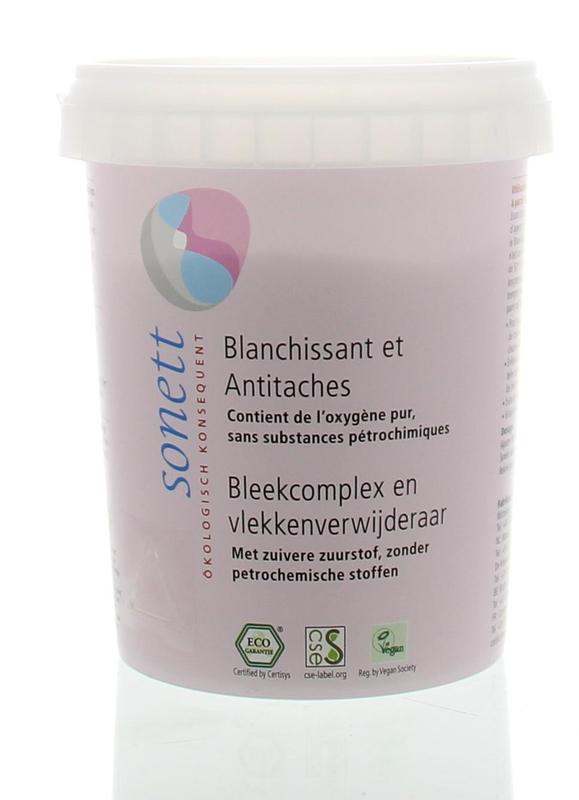 Sonett zuurstof basis bleekmiddel schoonmaakartikel in 450g verpakking, used for eco-friendly stain and whiteness enhancement.