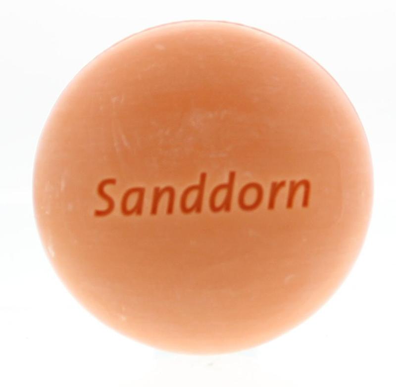 Walter Rau Badzeep duindoorn soap bar, 225g, natural soap with sea buckthorn, featuring a textured surface and herbal ingredients.