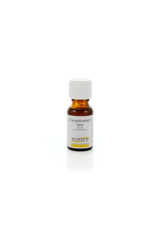 Ginkel's Oranjebloesemolie 15ml amber bottle with dropper for aromatic and therapeutic use of orange blossom essential oil.