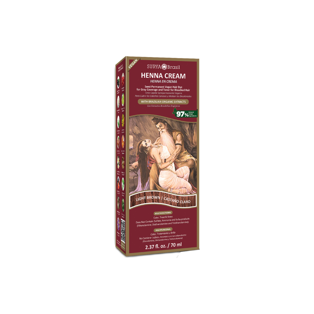 Surya Brasil Henna haarverf creme lichte bruin, 70ml, for natural hair coloring with a smooth, creamy texture.