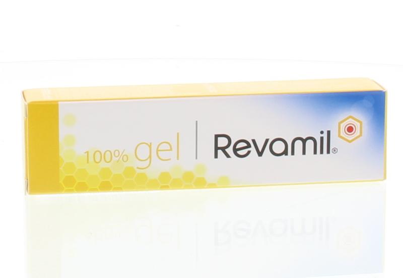 Revamil Wondgel tube 18g for skin care, featuring a white tube with blue and green accents and the Revamil logo.