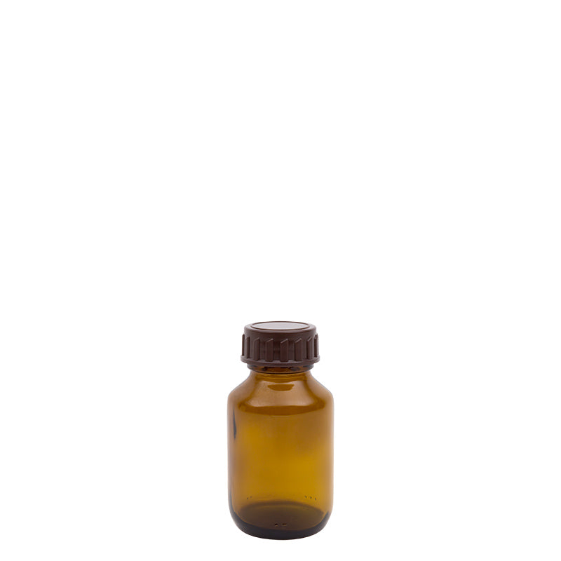 Blockland brown 60ml medicijnfles with 28mm cap, packing material for medication storage, shown in the image.