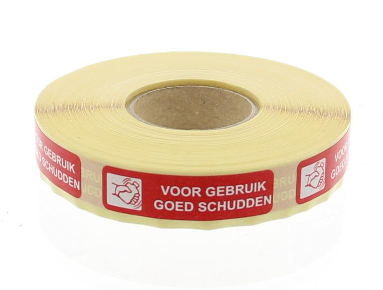 Blockland 44x11mm sticker labels for shaking instructions, 750-piece set of adhesive tags for product identification.