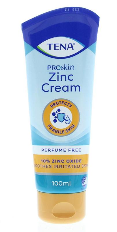 Tena Zinc cream 100ml in a white tube, used for skincare and body care, with a focus on gentle, nourishing formula.