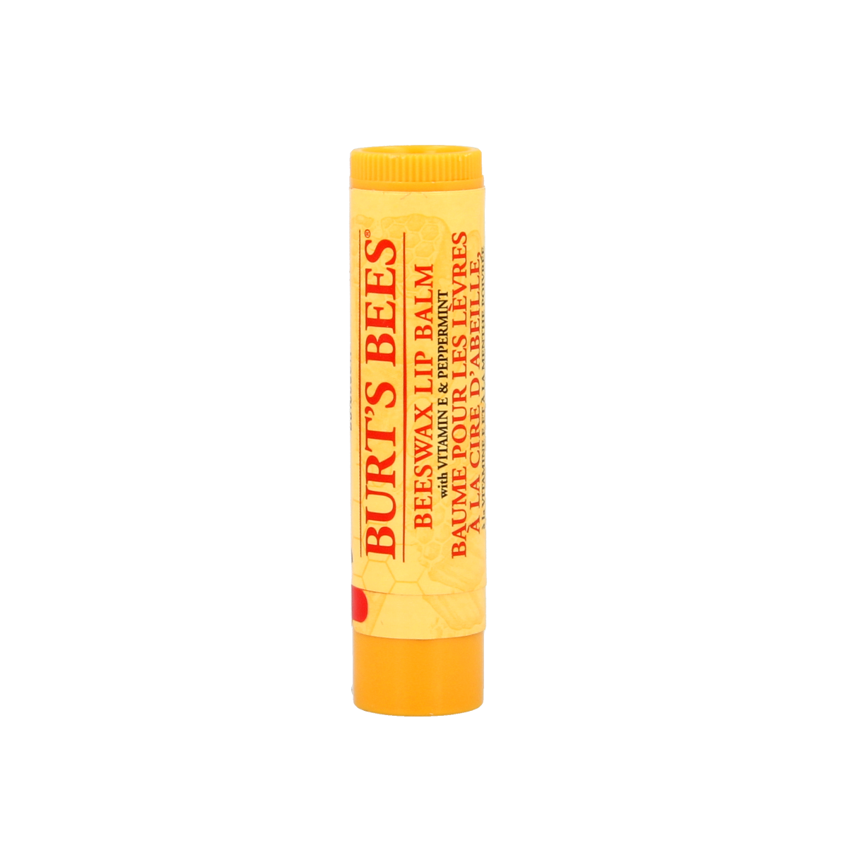 Burt's Bees Beeswax lip balm in a 4.25g container, natural lip care product with beeswax and moisturizing ingredients.