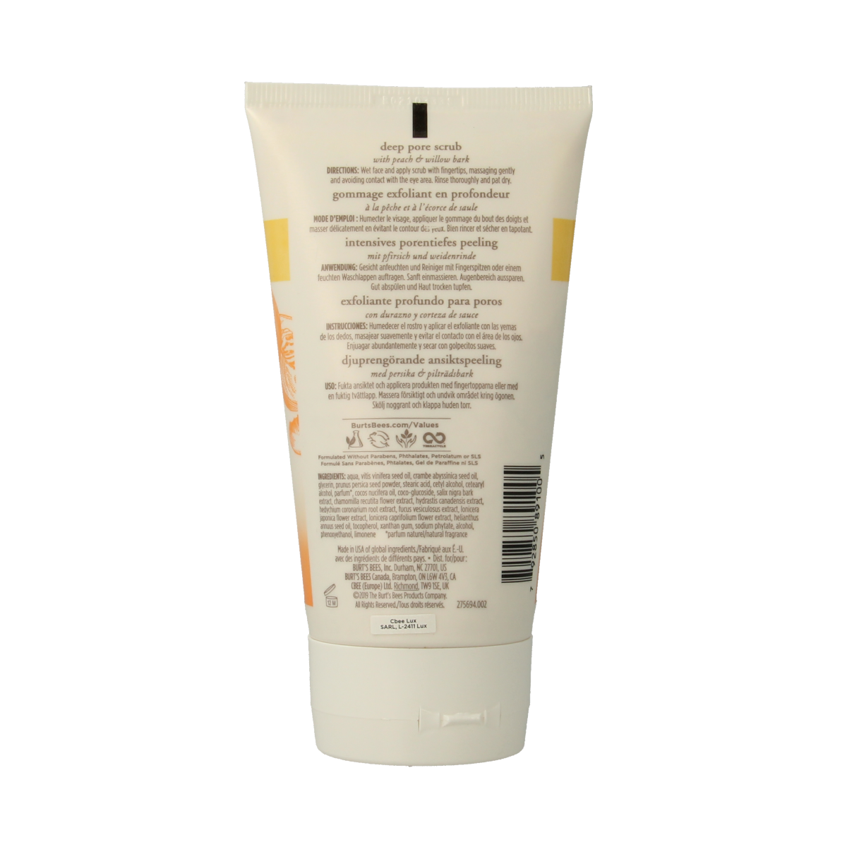 Burt's Bees Gezichtscrub with peach and willowbark, 113.3g, natural facial exfoliator with peach and willowbark ingredients.