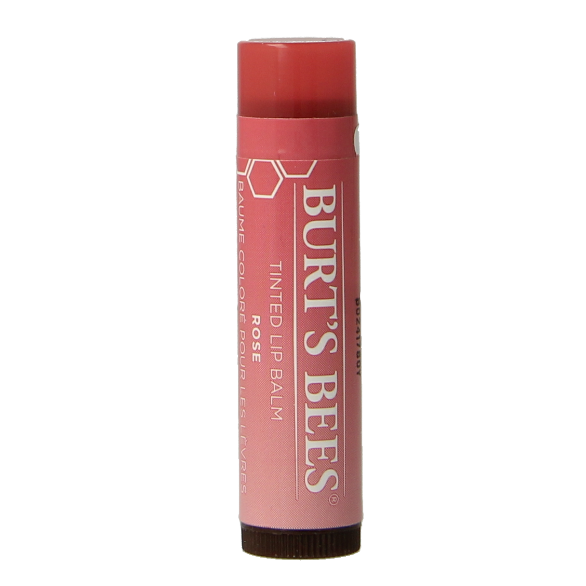 Burt's Bees tinted rose lip balm in a 4.25 gram tube, natural lip care with a subtle rose tint and moisturizing formula.